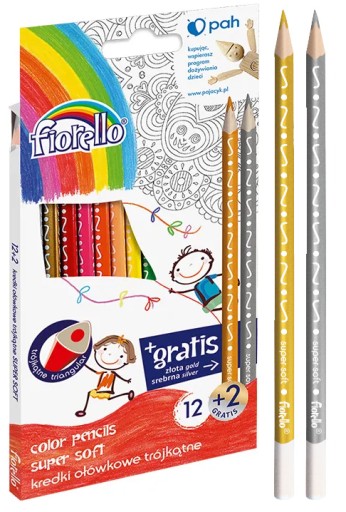 Trojuholníkové pastelky Fiorello 12 farieb + zlato a striebro zdarma