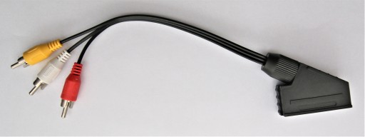 EURO SCART zástrčka/3x RCA cinch kábel (20cm)