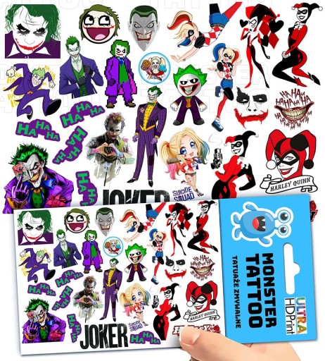 UMÝVAJÚCE DOČASNÉ TETOVANIE PRE DETI DETSKÝ JOKER ORIGINÁLNE DIZAJNY
