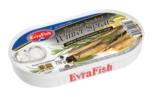 ŠPROTY ÚDENÉ V OLEJI, konzerva EvraFish 170g