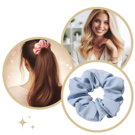 Vlásenka LIKE SILK scrunchies, modrá, BEZPEČNÉ froté, LARGE XXL
