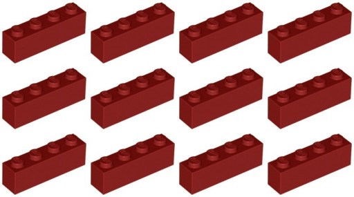 LEGO 3010 BRICK 1x4 tmavo červená (20g) 12 ks.