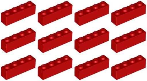 LEGO 3010 BRICK 1x4 červená NOVINKA (20g) 12 ks.