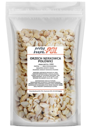 KEŠU ORIECHY 100g Prírodné polovičky kešu | Kol-Pol