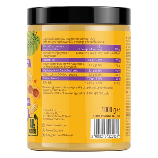 OstroVit Arašidové maslo 1KG Arašidové maslo CRUNKY