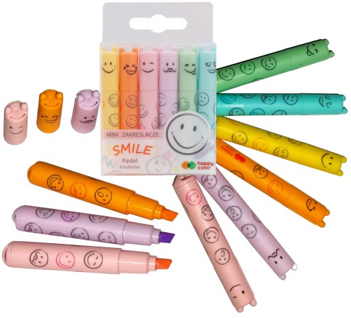 Mini pastelové zvýrazňovače Uszaki Smile - Happy Color - 6 farieb