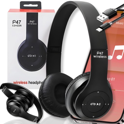 BEZDRÔTOVÉ SLÚCHADLÁ BLUETOOTH NA UCHY MP3 P47 ŠPORTOVÉ HERNÉ SLÚCHADLÁ ČIERNA