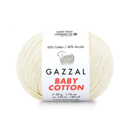 Gazzal Baby Bavlnená priadza 3437 - 50g - krémová