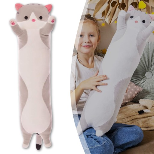 MASKOT PLYŠOVÝ VANKÚŠ HRAČKA HRAČKA HRAČKA HRAČKA DLHÁ MAČKA ŠEDÁ 50cm