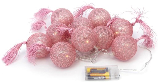 Ozdobné vatové guľôčky 10 LED guličiek 6cm RUŽOVÉ