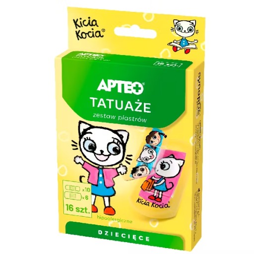 APTEO náplasti pre deti TETOVANIE Kitty Cat 16 kusov