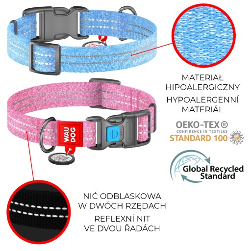 Reflexný modrý bavlnený obojok pre psa, veľkosť S