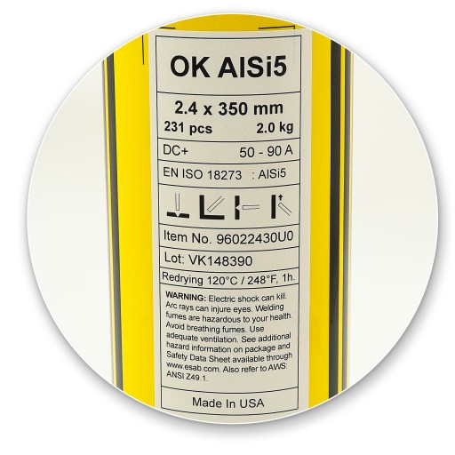 ELEKTRÓDY HLINÍKOVÉ ESAB OK AlSi5 2,4 x 350 mm 1ks