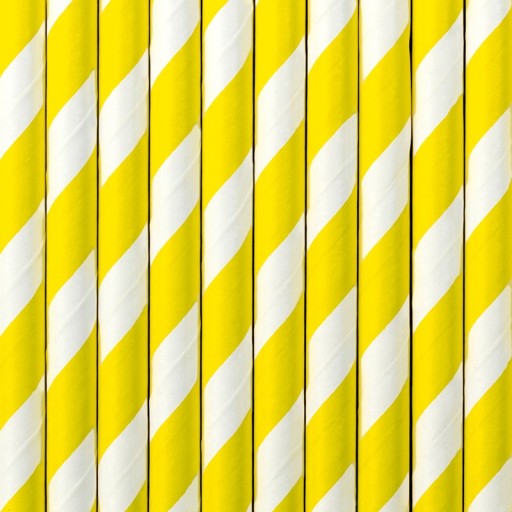 PAPIEROVÉ SLAMKY, pastelovo žlté slamky na nápoje, 10 ks, PRUHOVANÉ