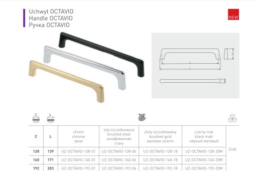 Nábytková úchytka GTV Octavio 128 mm, matná čierna