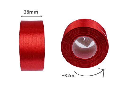 ČERVENÁ SATÉNOVÁ STUHA, ŠIROKÁ, 38mm, 32m