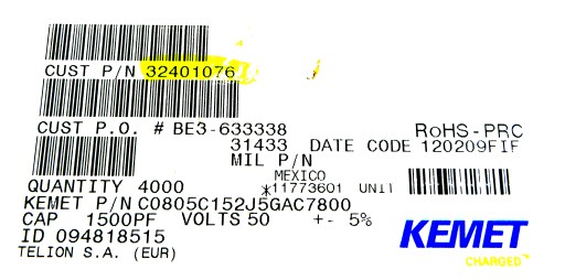 Keramické MLCC 1,5nF 5% 50V DC 100ks