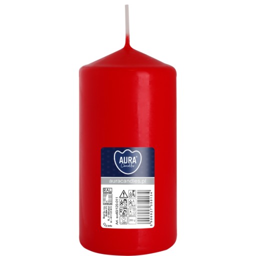 ČERVENÁ valcová sviečka, neparfumovaná, SVIEČKA PARAFÍNOVÁ 12CM 38H 260G