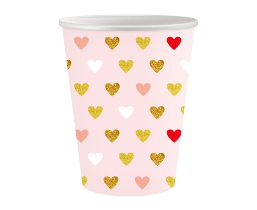 Valentínske srdiečkové papierové poháre XOXO Pink 6 ks