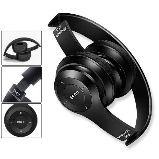 BEZDRÔTOVÉ SLÚCHADLÁ BLUETOOTH NA UCHY MP3 P47 ŠPORTOVÉ HERNÉ SLÚCHADLÁ ČIERNA