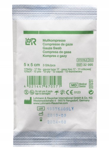 L&R GAZE COMPRESS 5X5CM BALENIE 3 ks