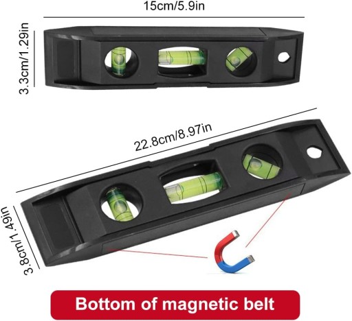 MAGNETICKÁ LEVEL 15CM 23CM ČIERNA sada 2 ks