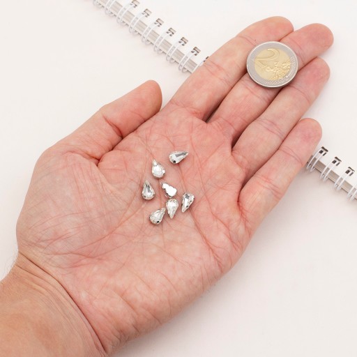 Kamienky na šitie, v košíku, sklo a mosadz, 10x6,5x4,4mm, 10ks