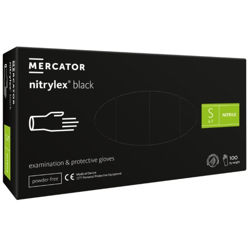 ČIERNE nitrilové rukavice MERCATOR NITRYLEX čierne AQL 1,5 roka S 100 ks.