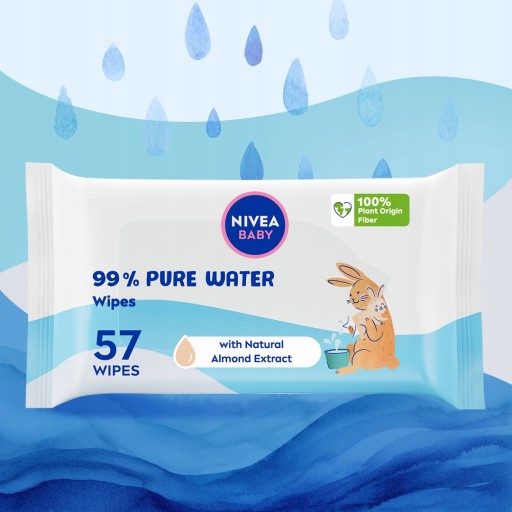 NIVEA BABY PURE WATER Vlhčené obrúsky pre deti, bez zápachu, 57 ks.