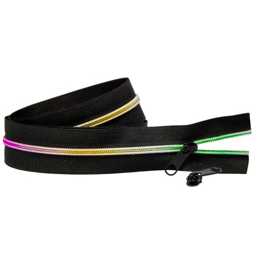 Páska na zips 3mm RAINBOW BLACK + 2 zipsy 1m