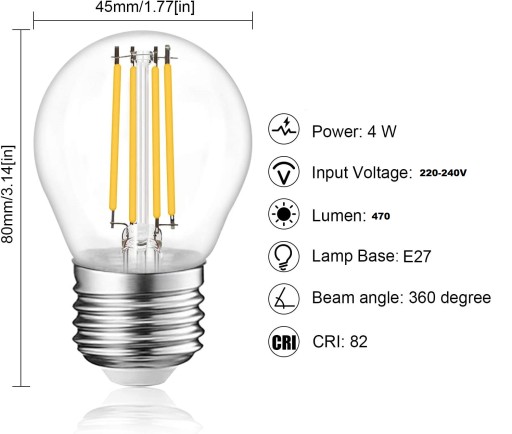 LED žiarovka 6W vlákno G45 E27 EDISON malá guľ