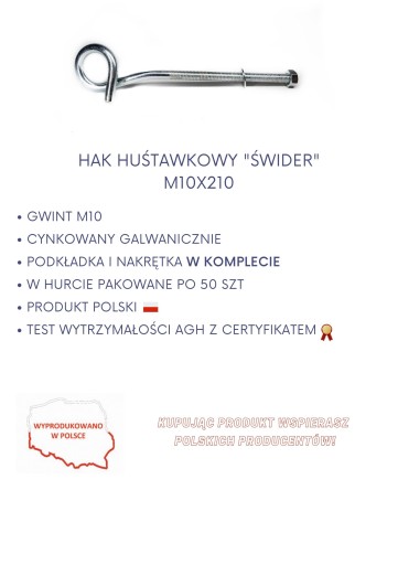 HÁKOVÝ šnek M10 x 210 S CERTIFIKÁTOM