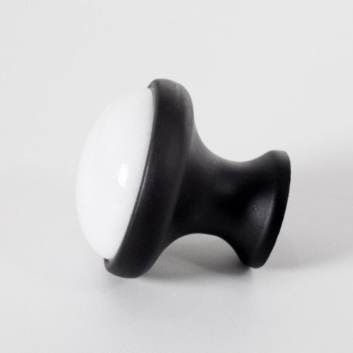ÚCHYTKA NA NÁBYTOK okrúhly ČIERNY MATNÝ GOMBÍK BIELY PORCELÁN