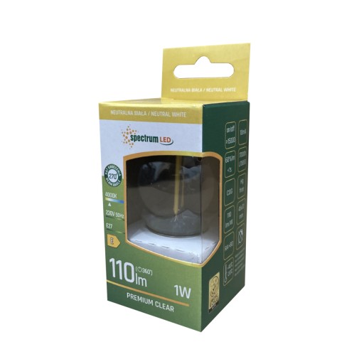 COG CLEAR E-27 LED guľová žiarovka 230V 1W NW 4000K