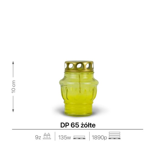 Sviečka liata sklenená 10 cm žltá DP65