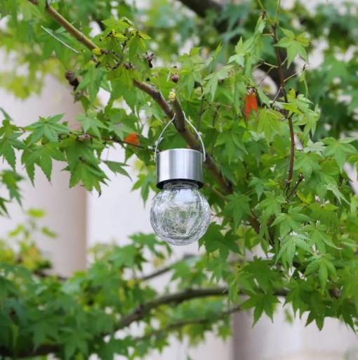 solárna lampa, žiarovka, farebné sklo, dekor, mix farieb P-506