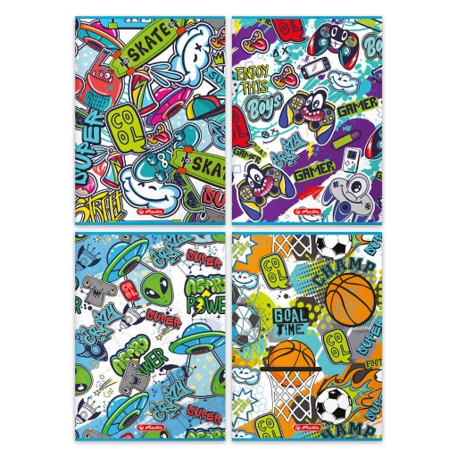 Zápisník A4, 32 strán, 3-riadkový farebný, bez okrajov, 70g/m Graffiti HERLITZ