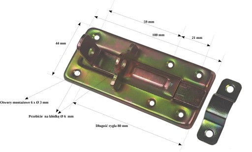 Zámok na západku dverí, rovná závora, 100 mm