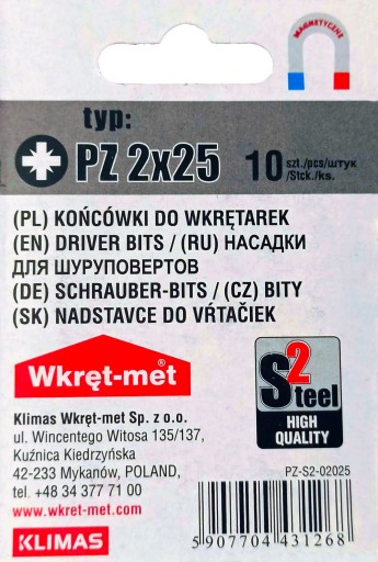HROTY SKRUTKOVAČA BIT PZ2 25MM 10 KS kríž