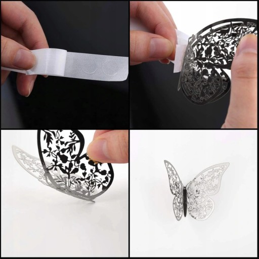 Nálepka na svadobnú stenu 3D strieborné motýle