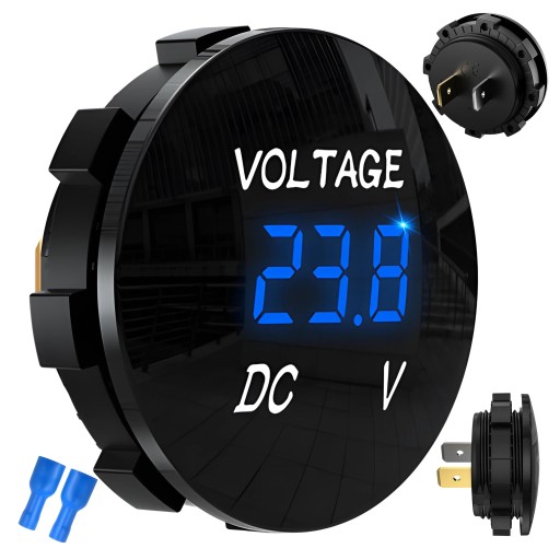 VOLTMETER NAPÄŤETER DIGITÁLNY LED ZÁSUVOVÝ TESTER okrúhly 12V 24V