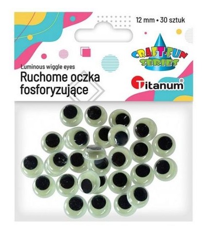 POHYBLIVÉ FOSFORISTICKÉ OČI 12MM 30 KS. - DEKORÁCIE