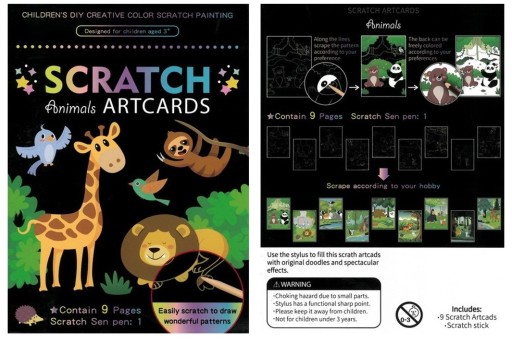 Omaľovánka s škrabancami KREATÍVNA FANDY PRE DETI ZOO 9 KS