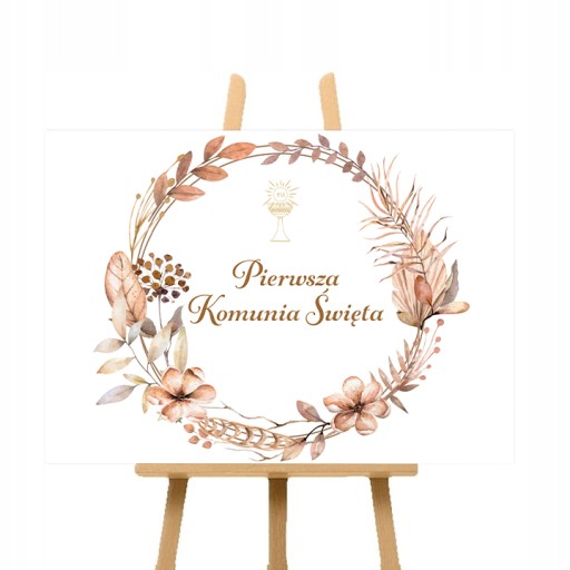 Prijímanie Plagát Nápis PRVÉ SVÄTÉ PRIJÍMANIE Boho listy 61x43cm