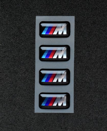 4 ks nálepky, emblémy, logá na ráfiky kokpitu BMW M BALENIE, chróm, 17x9 mm