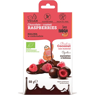 Lyofilizované maliny v bezlepkovej čokoláde. BIO