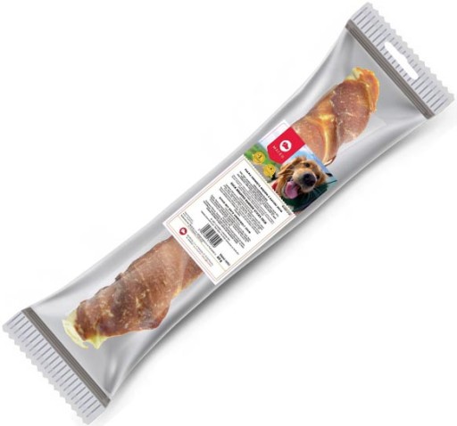 MACED Lahodná ŽUVACIA POMÔCKA pre psov KOST omotaná KAČIČKOU 25cm/80g