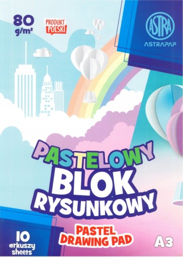 Kresba BLOK A3 ASTRA 80g/10 FAREBNÝ pastel