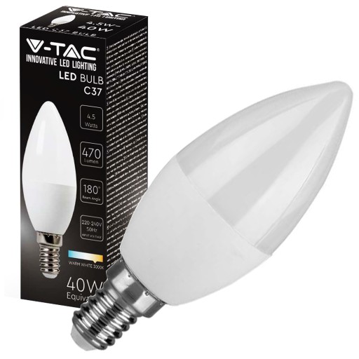 LED žiarovka C35 svetelný zdroj SVIEČKA E14 4,5W 4000K 470lm SMD VT-1855-N