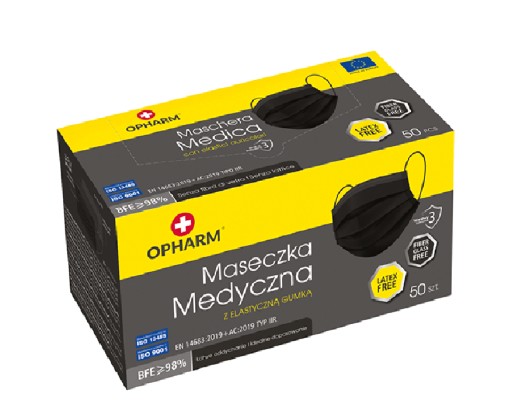 OPHARM Medical maska 3 vrstvy 50 ks ČIERNA